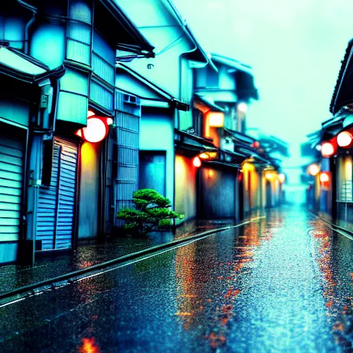 Image similar to anime tokyo residential quiet street scenery only wallpaper aesthetic, rainy scene, beautiful