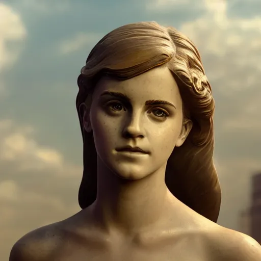 Image similar to portrait of statue emma watson, chrome, reflect 8 k uhd, unreal engine, octane render in the artstyle of finnian macmanus, john park and greg rutkowski