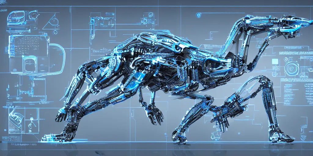 Image similar to blueprint od cyberanimal biomorphic device futuristic mechanical Bionic high-tech industrial design formshape geberative parametrical cgi photorealistic 8k illustration patentwork