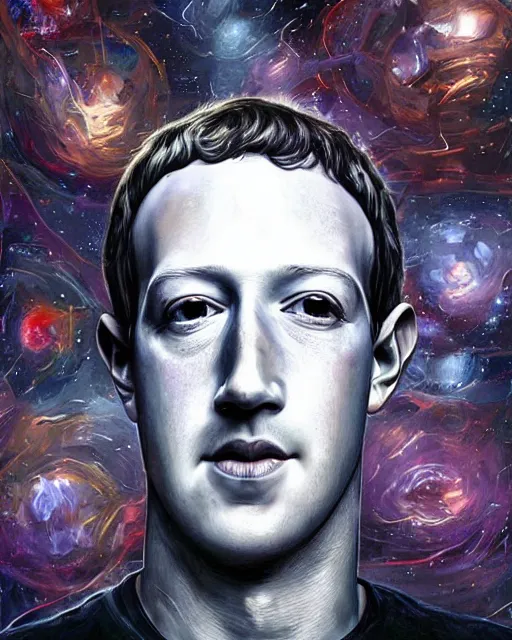 Prompt: only the head of mark zuckerberg looking like an alien floating in space, fantasy art, in the style of artgerm, illustration, epic, fantasy, intricate, hyper detailed, artstation, concept art, smooth, sharp focus, ray tracing, vibrant, artgerm, award winning art, ray tracing