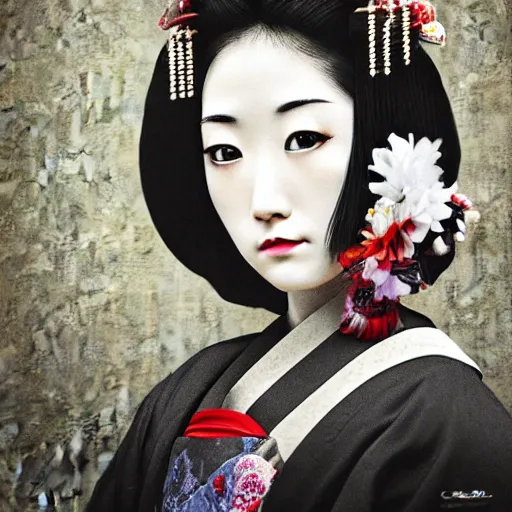 Image similar to dark art hi resolution geisha portrait yasutomo oka 8 k ultrarealistic