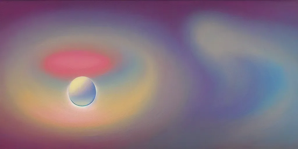 Image similar to the inner structure of quantum reality waves. Oil on canvas. Modern painting. Agnes Pelton. Zao Wou-ki.