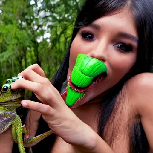 Image similar to slave cyborg girl pleasure model eating a frog 4k