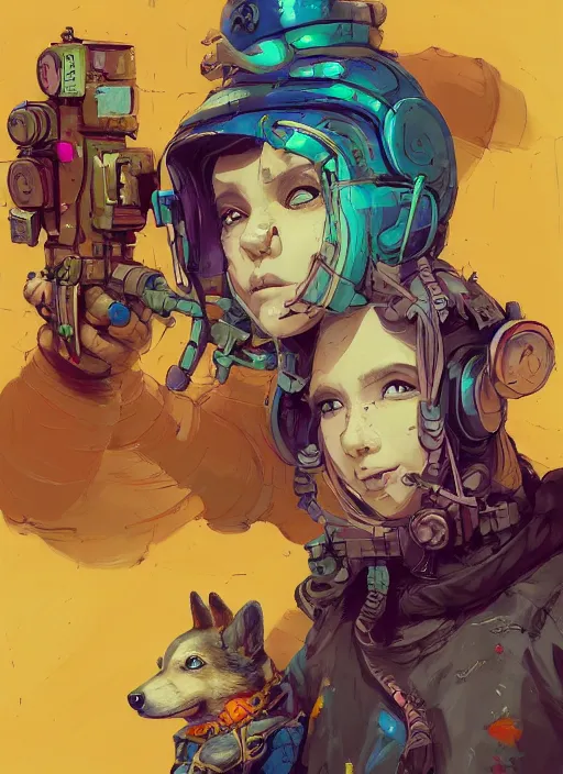 Prompt: beautiful portrait painting of a cute lofi cyberpunk princess and her corgi assassin king, by James Stokoe, Goro Fujita, Amir Zand, Anato Finnstark, Ian McQue, Jef Wu. trending on Artstation, 8k, masterpiece, face enhance, graffiti paint, fine detail, full of color, intricate detail, golden ratio illustration