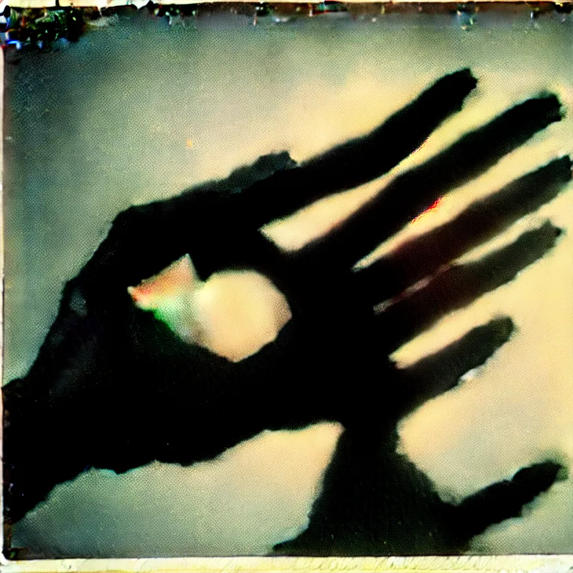 Image similar to close - up photo of a dismembered hand taken with a polaroid