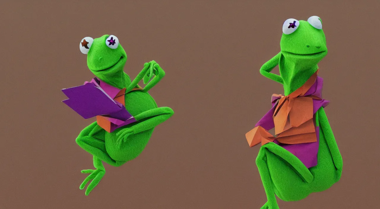 Prompt: a colorized photo of Kermit The Frog, full 3D, faceted