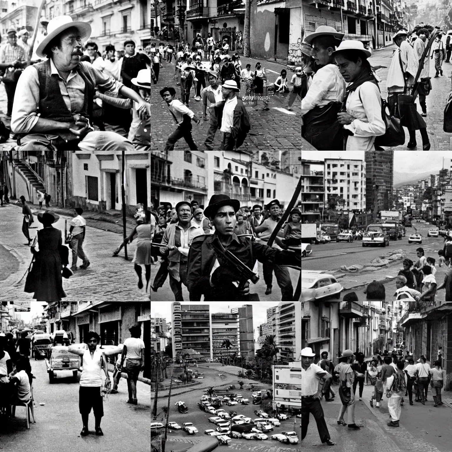 Prompt: colombia en los años 60, violencia, politica, fotografia blanco y negro