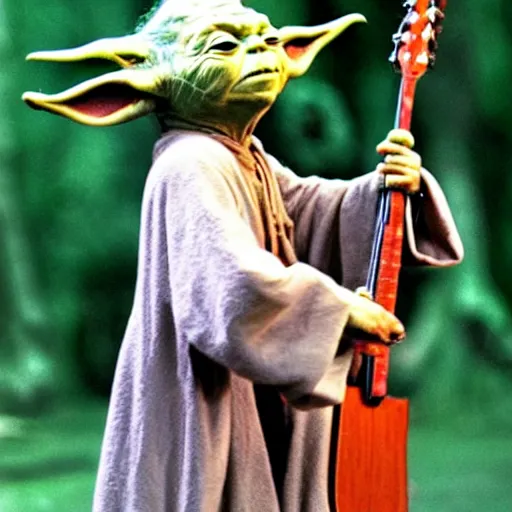 Image similar to yoda performing at woodstock