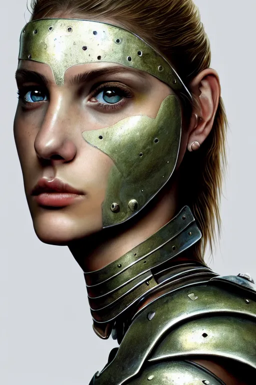 Prompt: a photorealistic painted portrait of an attractive young girl, partially clothed in dull metal-plated battle armor, olive skin, long dark hair, dirty skin, beautiful bone structure, symmetric facial features, perfect photorealistic eyes, natural physique, intricate, elegant, digital painting, concept art, finely detailed, beautifully illustrated, sharp focus, minimal artifacts, from Metal Gear, by Ruan Jia and Mandy Jurgens and Artgerm and William-Adolphe Bouguerea, in the style of Greg Rutkowski, trending on Artstation, award winning