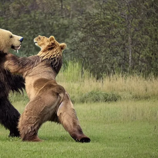 Image similar to a bear fighting a lion