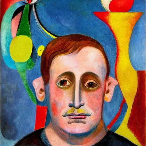 Image similar to A beautiful print of a man that has been pushed too far. A portrait of a man with a thousand-mile stare, whose soul has been replaced by a void. Tumblr, impressionism by Joan Miro, by Margaret Olley mild