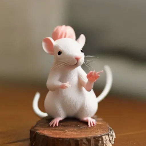 Prompt: cute rat staring at anime girl figurine