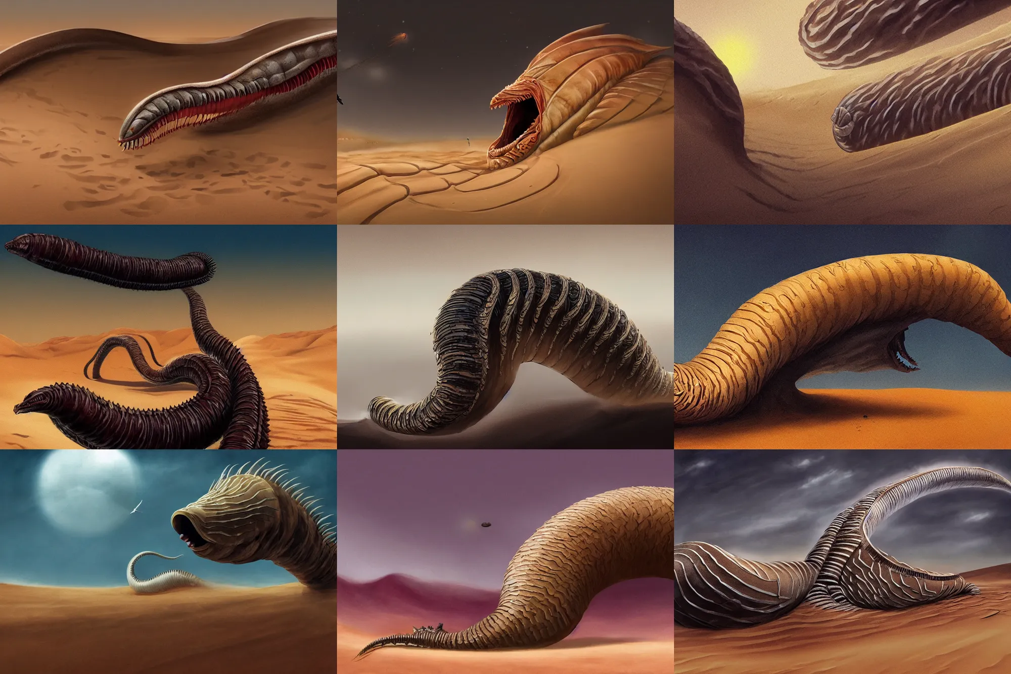 dune, huge sandworm unleashed out of sand in a desert