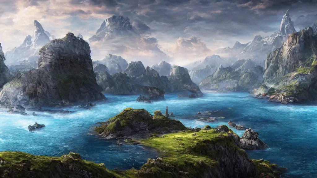 Image similar to archipelago, fantasy artwork, very very very beautiful switzerland landscape, hd, hdr, ue5, ue6, unreal engine 5, cinematic 4k wallpaper, 8k, ultra detailed, high resolution, artstation, award winning