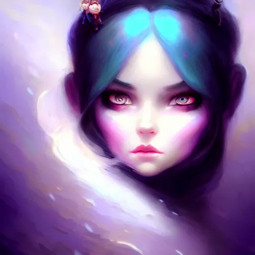 Image similar to beautiful grumpy girl, portrait, ice magic, whimsical, dark hair and makeup, cute, sharp focus, digital painting, matte fantasy painting, deviantart artstation, by jasmine becket griffith, jason felix, ivan aivazovsky, steve argyle, tyler jacobson, peter mohrbacher, cinema, masterpiece