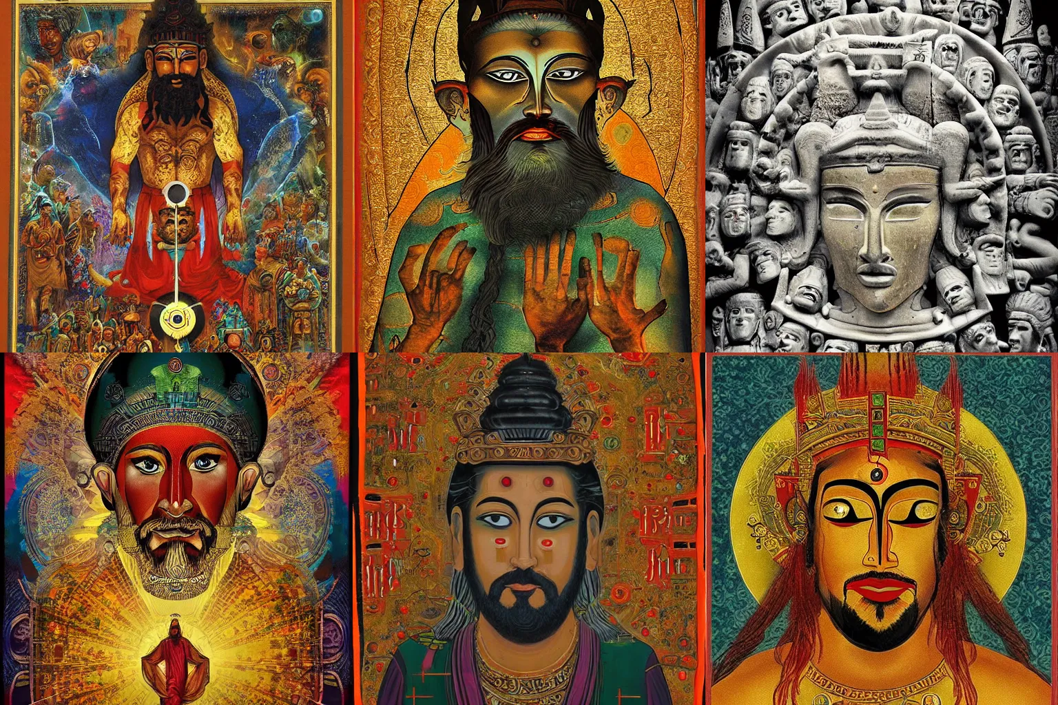 Prompt: the prophecy of a god with thousand faces. by petros afghan.