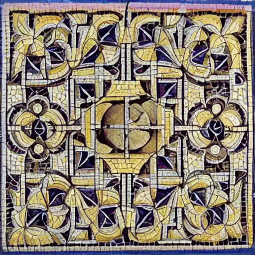 Image similar to beautiful roman mosaic of mc escher tiles, detailed, intricate