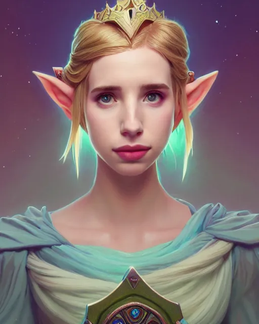 Prompt: highly detailed surreal vfx portrait of emma roberts as princess zelda, stephen bliss, unreal engine, greg rutkowski, loish, rhads, beeple, makoto shinkai and lois van baarle, ilya kuvshinov, rossdraws, tom bagshaw, alphonse mucha, global illumination, detailed and intricate environment