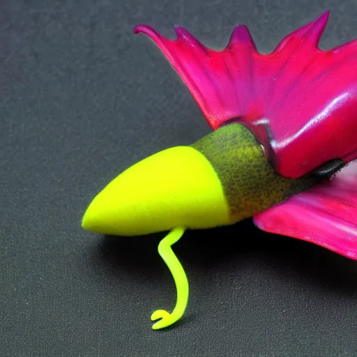 Image similar to an anthropomorphic humanoid rosy maple moth squid hybrid designed by tim burton