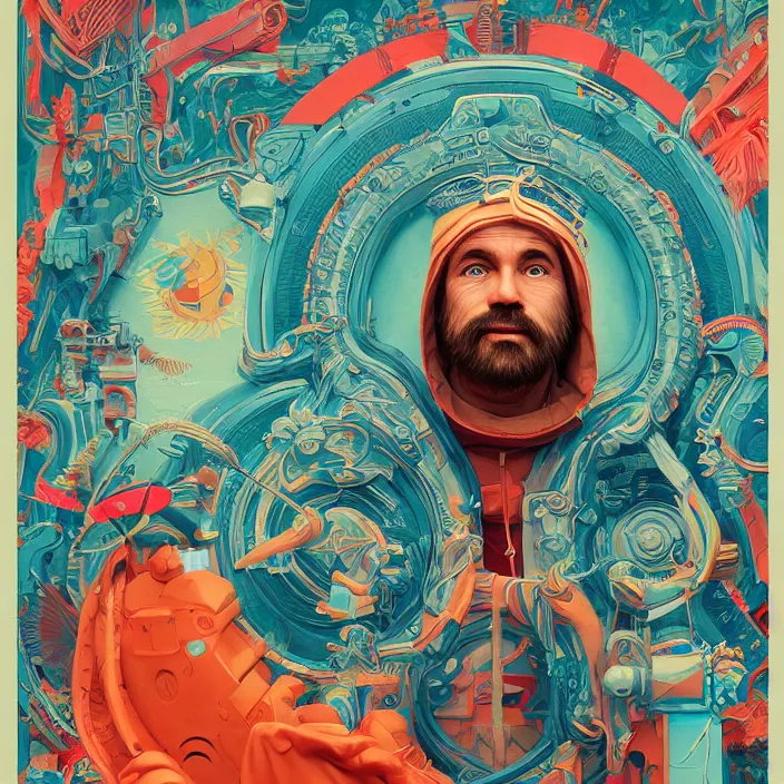 Prompt: portrait of steve zissou bodhisattva, painting in the style of wes anderson. intricate artwork. by Tooth Wu, wlop, beeple, dan mumford. octane render, trending on artstation, greg rutkowski very coherent symmetrical artwork. cinematic, high detail, octane render, 8k, iridescent accents