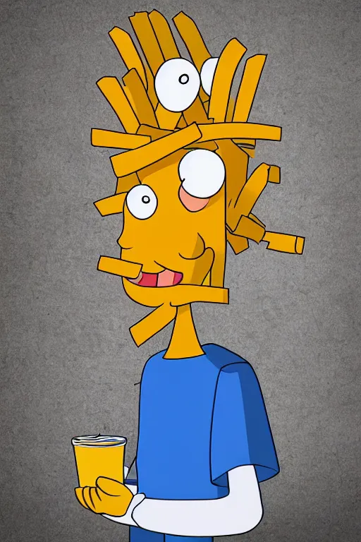 Image similar to fry from futurama made out of french fries, realistic, 4 k.