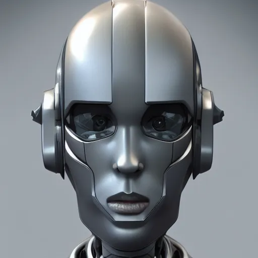 Image similar to an amazing robot-helmet, robotic head-bust portrait, of a sci-fi, human robot hybrid with weaponized systems built into the 3d helmet, cgi, zbrush, blender, octane render