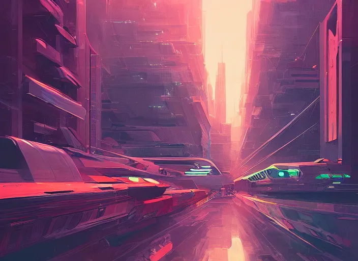 Image similar to A professional digital painting of a sci-fi city with strange angles, by Alena Aenami, trending on Artstation