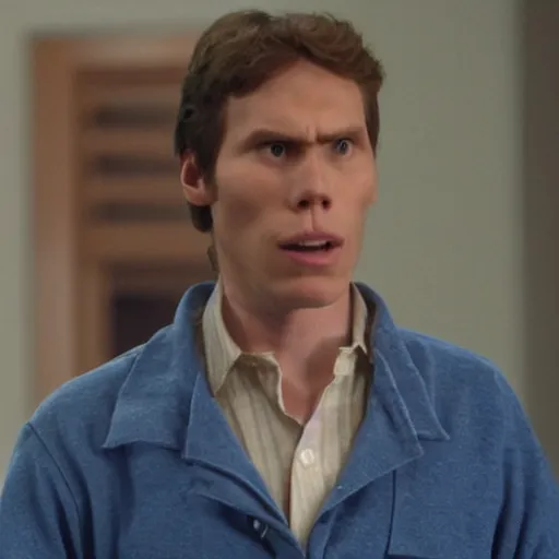 Prompt: Live Action Still of Jerma in Napoleon Dynamite, real life, hyperrealistic, ultra realistic, realistic, highly detailed, epic, HD quality, 8k resolution, body and headshot, film still