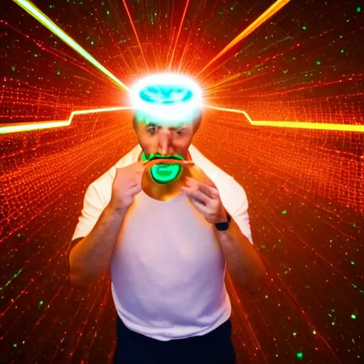 Image similar to a man eating a bowl of lazers