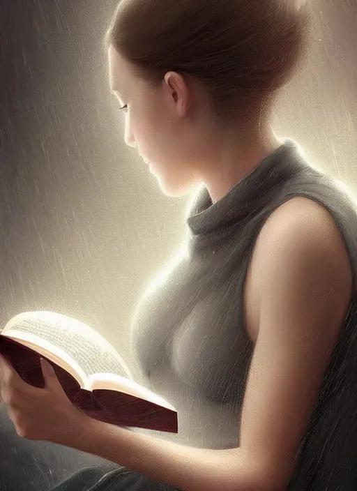 Prompt: epic professional digital art of a girl reading a book, by leesha hannigan, iris van herpen, artstation, cgsociety, wlop, epic, much wow, much detail, gorgeous, detailed, masterpiece