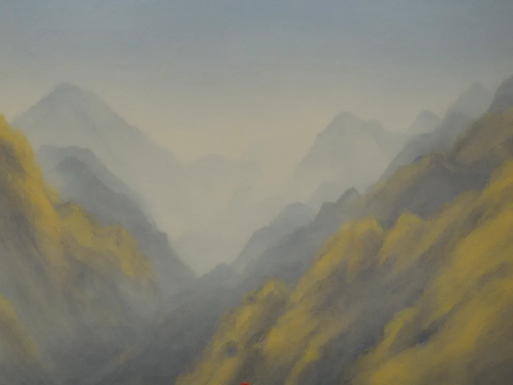 Prompt: landscape painting of china's yellow mountains on a foggy day by shenzhou 沈 周