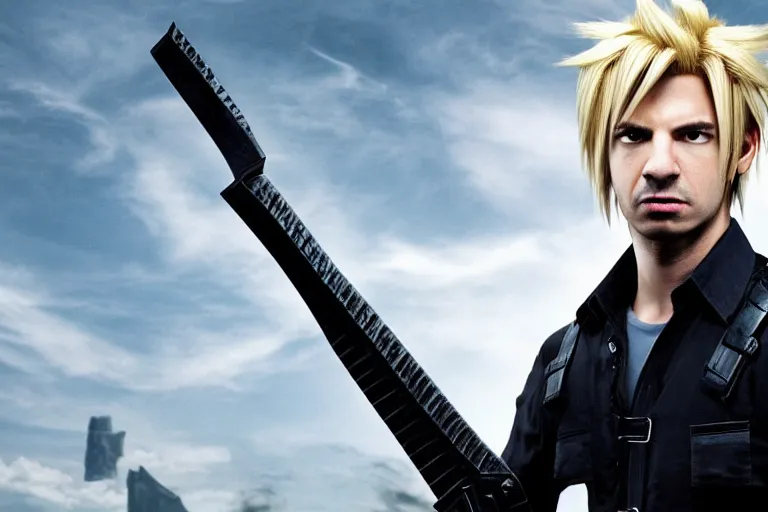 Image similar to live action film still of nathan fielder playing cloud strife in the new sci - fi movie