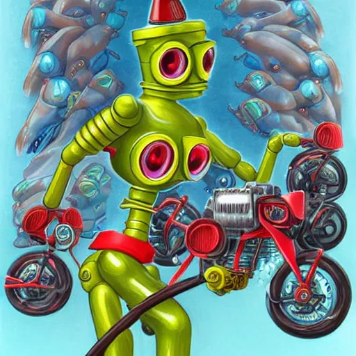 Prompt: the queen of robots, digital painting masterpiece, by ed roth and denys cowan and rockin jelly bean