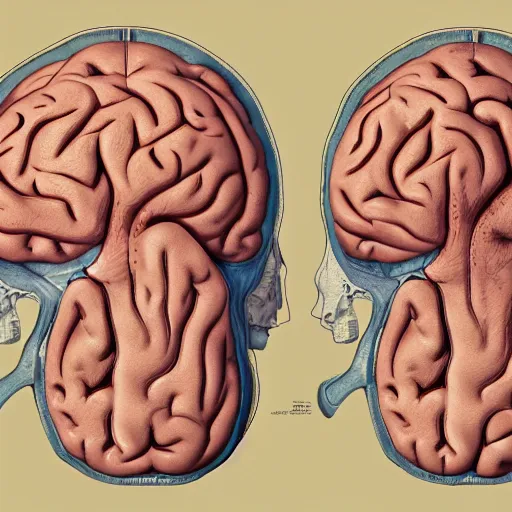 Prompt: Anatomy book page of the human brain, scientific, uncropped, 8k, highly detailed, educational, post graduate, photorealistic, commission, concept art, contest winning masterpiece.