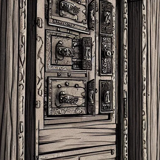 Prompt: one hundred doors with latches, trending on artstation, highly detailed, intricate, sharp focus, digital art, 8 k