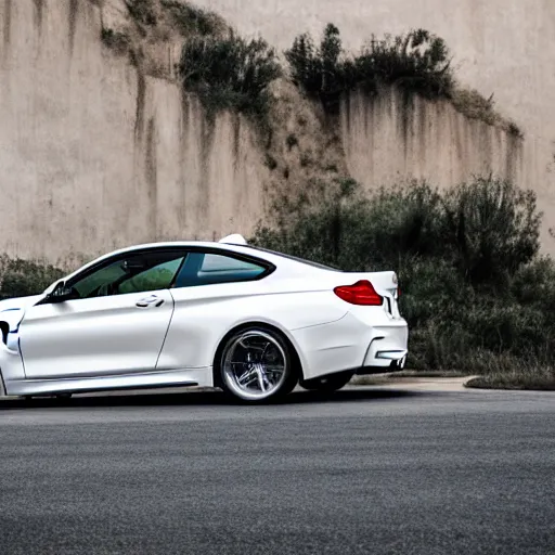 Image similar to cinematic photos of a white bmw m 4