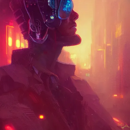 Prompt: a head and shoulders portrait of a space cowboy, neon, retro, steampunk, smooth, sharp focus, intricate, artstation, detailed concept art by Marc Simonetti, blade runner