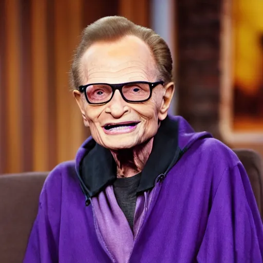 Image similar to larry king wearing a purple cloak like skeletor mad - magazine