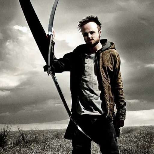 Prompt: Jesse Pinkman holding a sword, awesome photograph