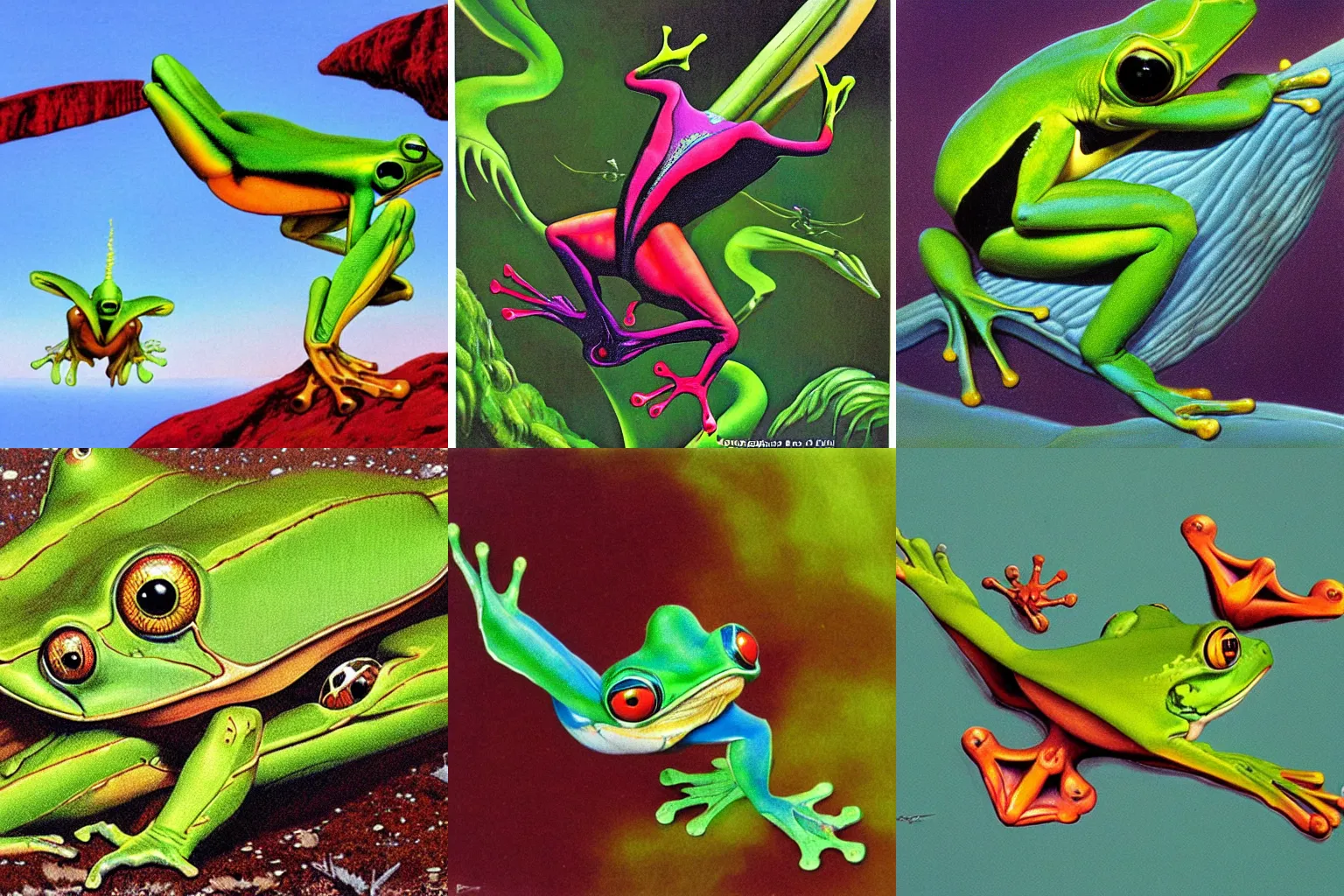 Prompt: a flying frog by roger dean