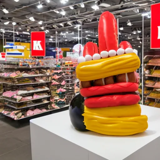 Prompt: An IKEA hotdog sculpture by Jeff Koons