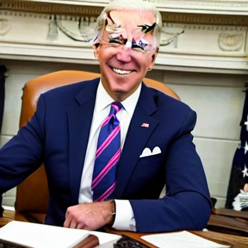 Image similar to photo of Joe Biden wearing bunny ears in the oval office, press release