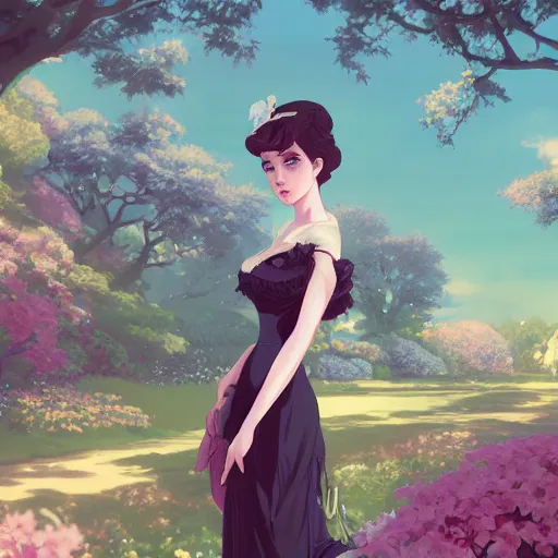 Prompt: a beautiful woman in victorian era fashion, royal garden landscape, 4k, anime key visual, lois van baarle, ilya kuvshinov, rossdraws, artstation