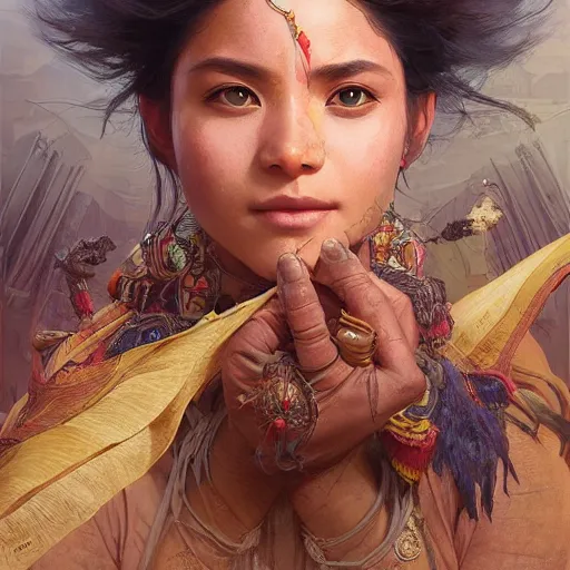 Prompt: painting nepal in year 2 0 7 7, ultra realistic, concept art, intricate details, eerie, highly detailed, photorealistic, octane render, 8 k, unreal engine. art by artgerm and greg rutkowski and alphonse mucha