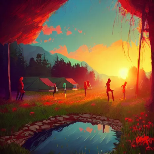 Prompt: camp half-blood, summer camp, spes cabin, flowers, hope, highly detailed, artstation, by alena aenami