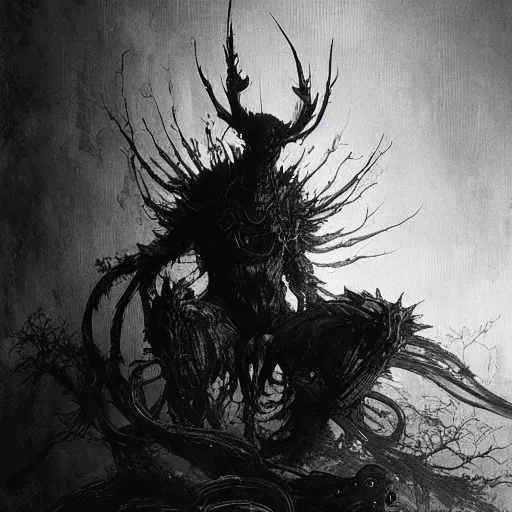 Image similar to a nightmarish mysterious demonic creature, translucent neon, cinematic by tsutomu nihei, by emil melmoth, gustave dore, craig mullins, yoji shinkawa,