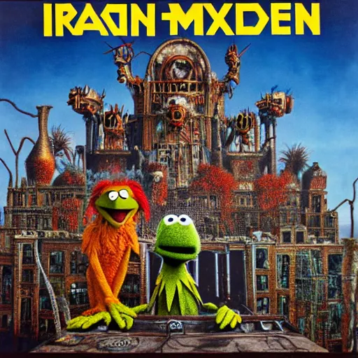 Image similar to animal the muppet on iron maiden album cover, 8 k resolution hyperdetailed scary dystopian surrealism