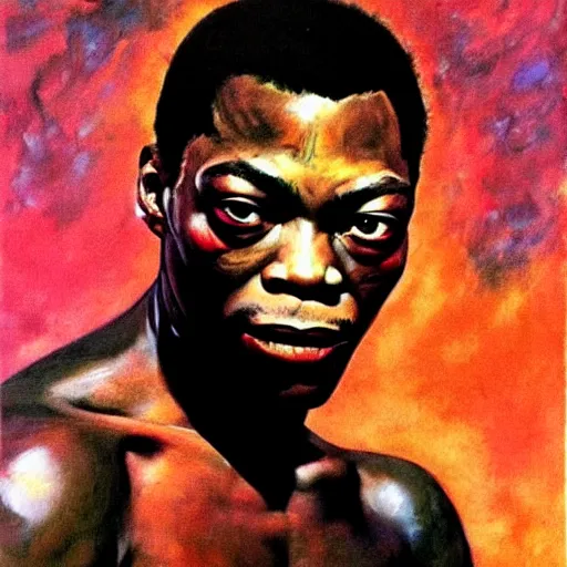 Image similar to portrait of fela kuti by frank frazetta, very detailed, 4 k