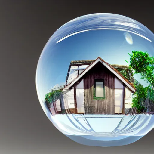 Image similar to mini house inside crystal ball octane render hyperdetailed,