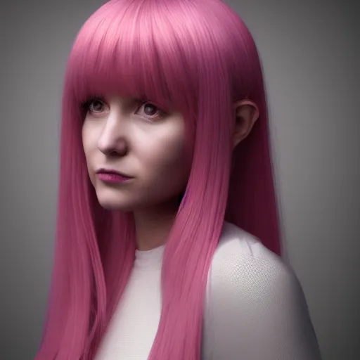 Prompt: A portrait of Nikki from Shining Nikki, a 3d cgi toon young woman with long pink hair, full bangs, hazel amber eyes, full face, light makeup, pale skin, Chinese, medium shot, mid-shot, soft focus, 4k, trending on artstation